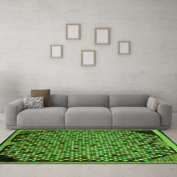 Machine Washable Abstract Green Modern Area Rugs in a Living Room,, wshabs1845grn