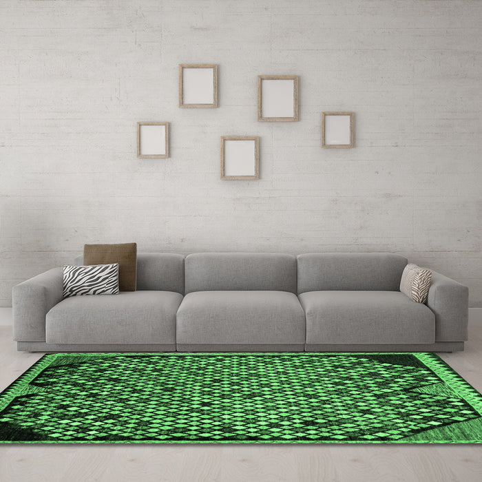 Machine Washable Abstract Emerald Green Modern Area Rugs in a Living Room,, wshabs1845emgrn