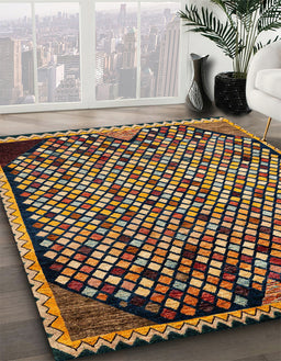 Machine Washable Abstract Metallic Gold Rug in a Family Room, wshabs1845
