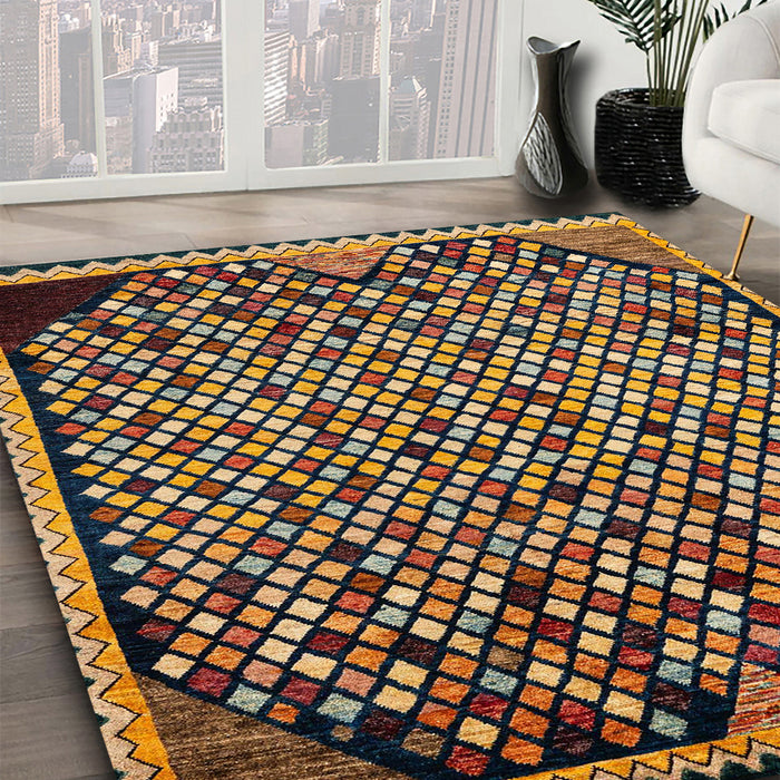 Machine Washable Abstract Metallic Gold Rug in a Family Room, wshabs1845