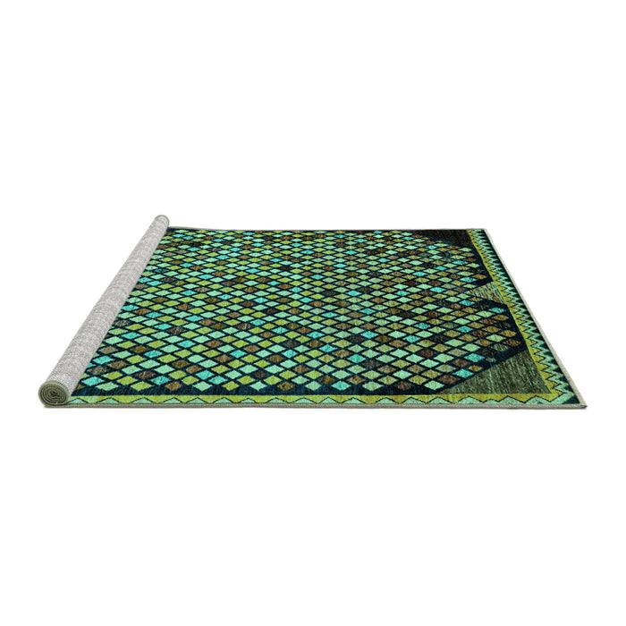 Sideview of Machine Washable Abstract Turquoise Modern Area Rugs, wshabs1845turq