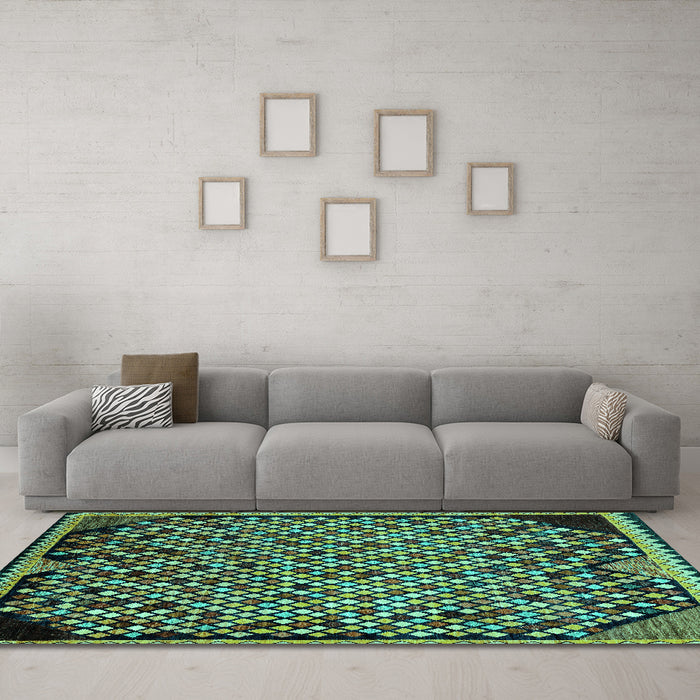 Machine Washable Abstract Turquoise Modern Area Rugs in a Living Room,, wshabs1845turq