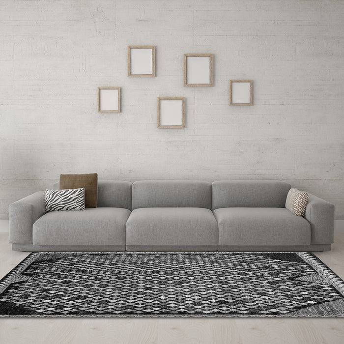 Machine Washable Abstract Gray Modern Rug in a Living Room,, wshabs1845gry