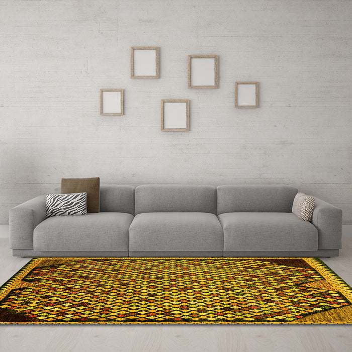 Machine Washable Abstract Yellow Modern Rug in a Living Room, wshabs1845yw