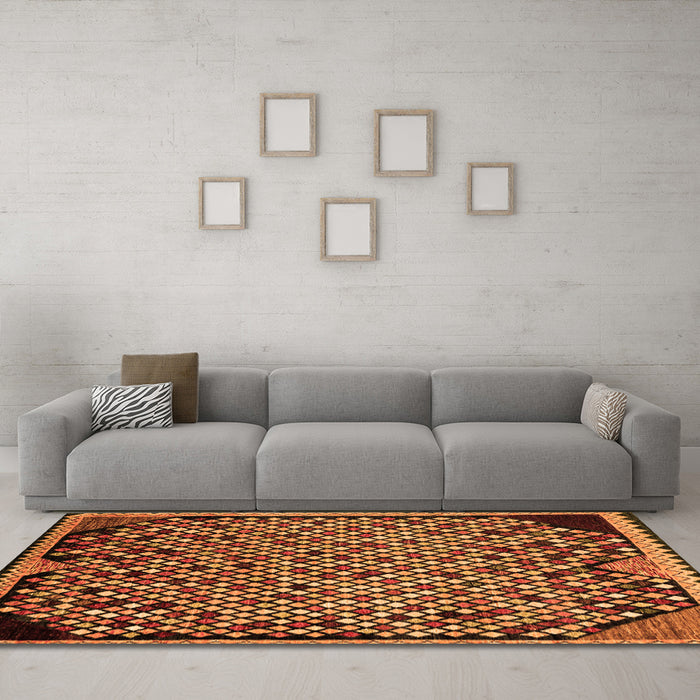 Machine Washable Abstract Orange Modern Area Rugs in a Living Room, wshabs1845org