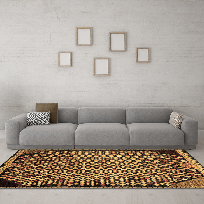 Machine Washable Abstract Brown Modern Rug in a Living Room,, wshabs1845brn