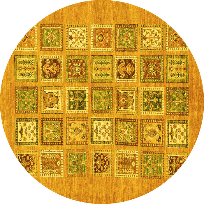 Round Abstract Yellow Modern Rug, abs1846yw