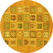 Round Abstract Yellow Modern Rug, abs1846yw