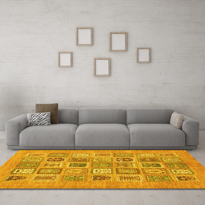 Machine Washable Abstract Yellow Modern Rug in a Living Room, wshabs1846yw