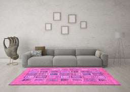 Machine Washable Abstract Purple Modern Area Rugs in a Living Room, wshabs1846pur