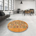 Round Machine Washable Abstract Yellow Rug in a Office, wshabs1846