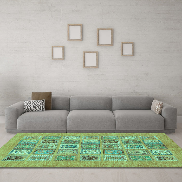 Machine Washable Abstract Turquoise Modern Area Rugs in a Living Room,, wshabs1846turq