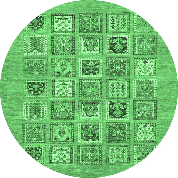 Round Machine Washable Abstract Emerald Green Modern Area Rugs, wshabs1846emgrn