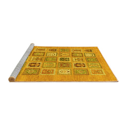 Sideview of Machine Washable Abstract Yellow Modern Rug, wshabs1846yw