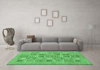 Machine Washable Abstract Emerald Green Modern Rug, wshabs1846emgrn