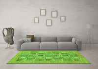 Machine Washable Abstract Green Modern Rug, wshabs1846grn