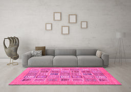 Machine Washable Abstract Pink Modern Rug in a Living Room, wshabs1846pnk