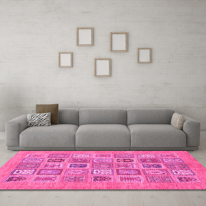 Machine Washable Abstract Pink Modern Rug in a Living Room, wshabs1846pnk