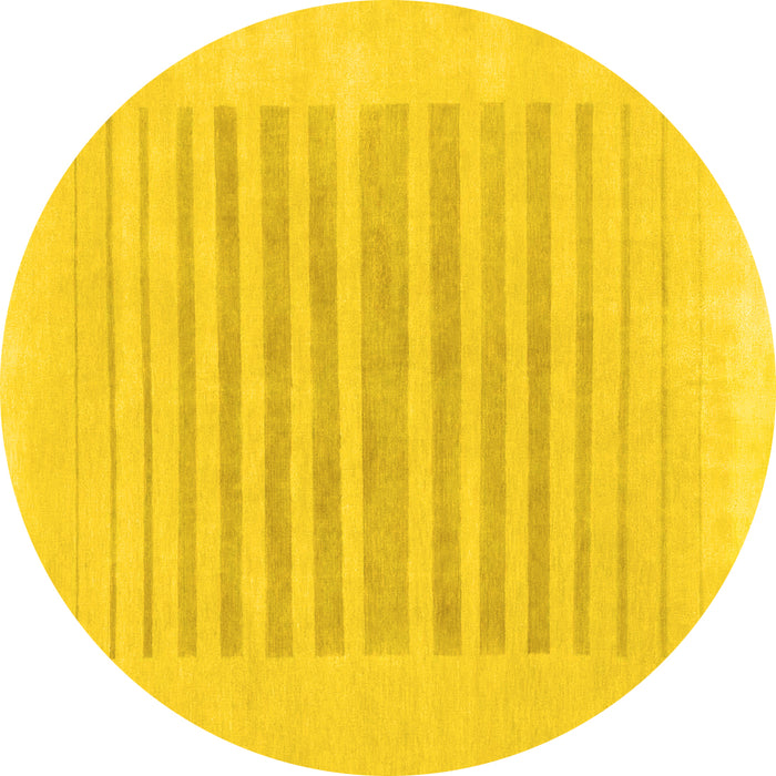Round Machine Washable Solid Yellow Modern Rug, wshabs1847yw
