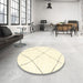 Round Machine Washable Abstract Parchment Beige Rug in a Office, wshabs1849