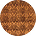 Round Machine Washable Abstract Orange Modern Area Rugs, wshabs184org