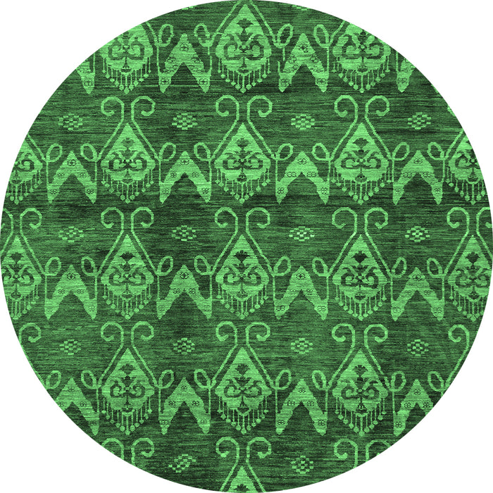 Round Machine Washable Abstract Emerald Green Modern Area Rugs, wshabs184emgrn