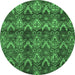 Round Machine Washable Abstract Emerald Green Modern Area Rugs, wshabs184emgrn