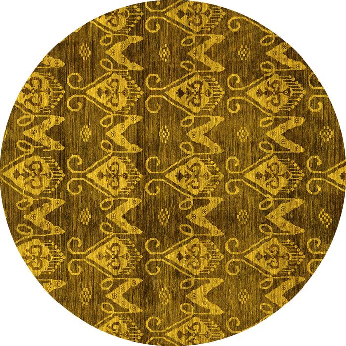 Round Abstract Yellow Modern Rug, abs184yw