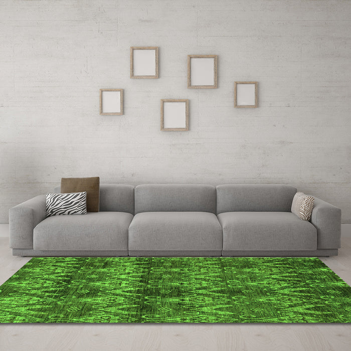 Machine Washable Abstract Green Modern Area Rugs in a Living Room,, wshabs184grn