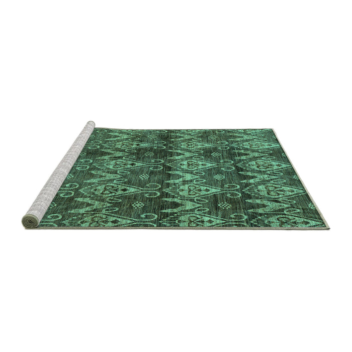 Sideview of Machine Washable Abstract Turquoise Modern Area Rugs, wshabs184turq