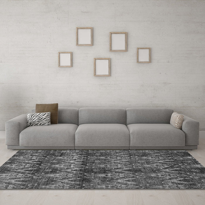 Machine Washable Abstract Gray Modern Rug in a Living Room,, wshabs184gry