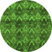 Round Machine Washable Abstract Green Modern Area Rugs, wshabs184grn