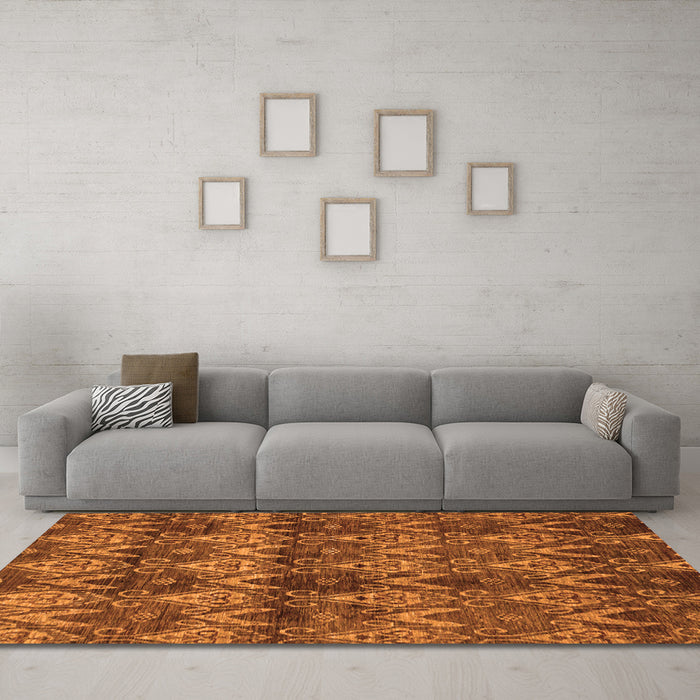 Machine Washable Abstract Orange Modern Area Rugs in a Living Room, wshabs184org