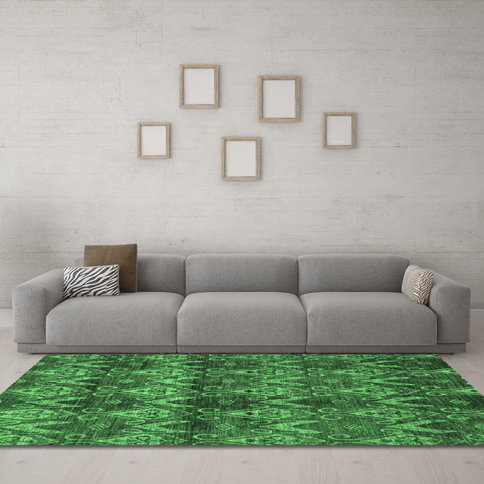 Machine Washable Abstract Emerald Green Modern Area Rugs in a Living Room,, wshabs184emgrn