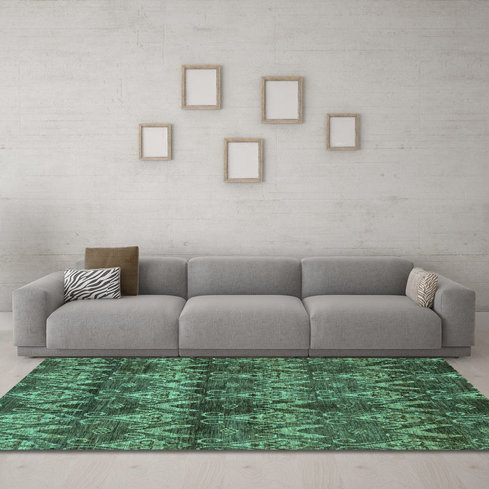 Machine Washable Abstract Turquoise Modern Area Rugs in a Living Room,, wshabs184turq