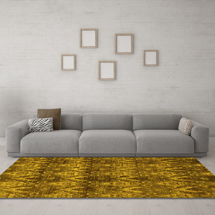 Machine Washable Abstract Yellow Modern Rug in a Living Room, wshabs184yw