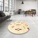 Round Abstract Yellow Solid Rug in a Office, abs1850