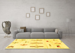 Machine Washable Solid Yellow Modern Rug in a Living Room, wshabs1850yw