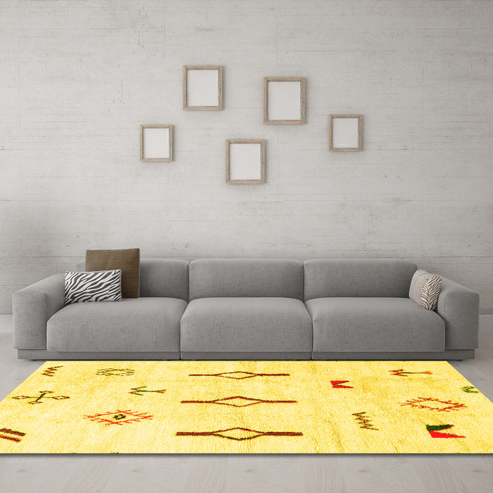 Machine Washable Solid Yellow Modern Rug in a Living Room, wshabs1850yw