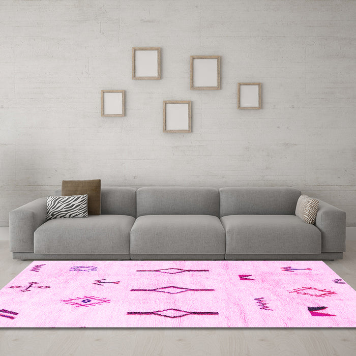 Machine Washable Solid Pink Modern Rug in a Living Room, wshabs1850pnk