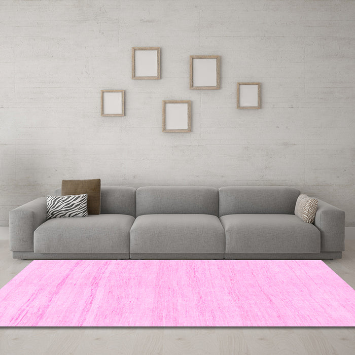 Machine Washable Solid Pink Modern Rug in a Living Room, wshabs1851pnk