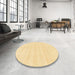 Round Abstract Chrome Gold Yellow Solid Rug in a Office, abs1851