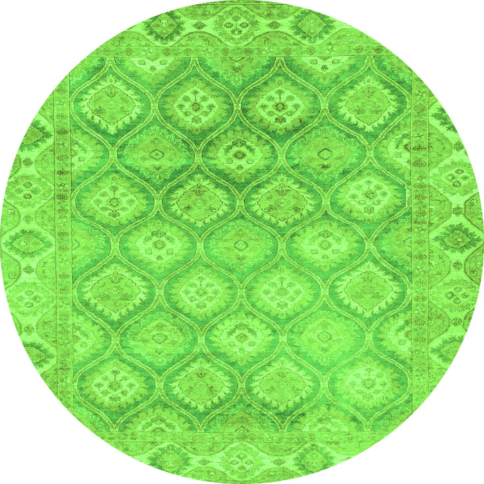 Round Machine Washable Oriental Green Traditional Area Rugs, wshabs1852grn