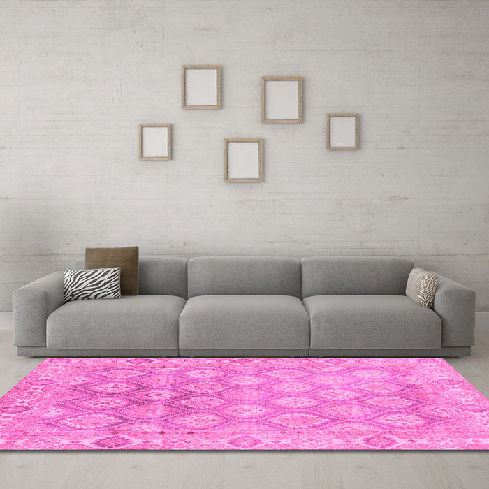 Machine Washable Oriental Pink Traditional Rug in a Living Room, wshabs1852pnk