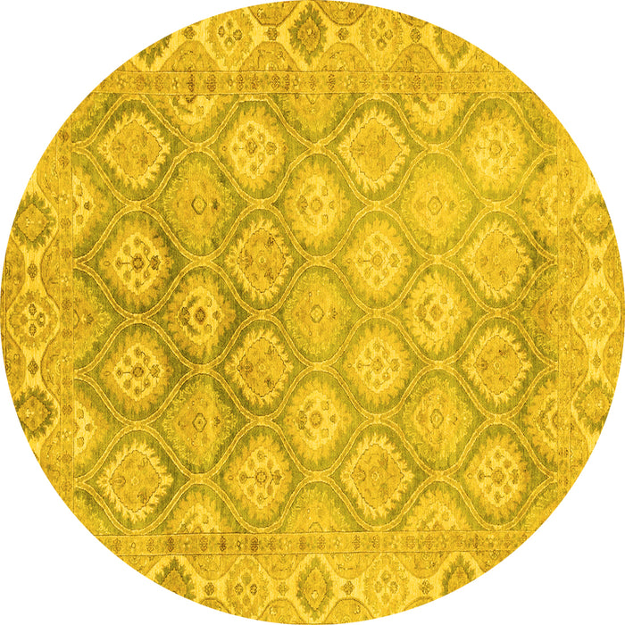 Round Machine Washable Oriental Yellow Traditional Rug, wshabs1852yw