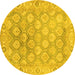 Round Machine Washable Oriental Yellow Traditional Rug, wshabs1852yw