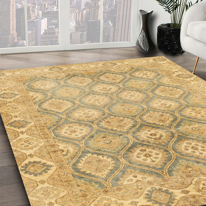 Abstract Orange Gold Oriental Rug in Family Room, abs1852