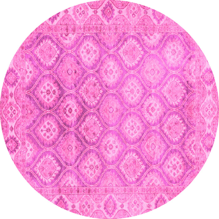 Round Machine Washable Oriental Pink Traditional Rug, wshabs1852pnk