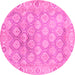 Round Machine Washable Oriental Pink Traditional Rug, wshabs1852pnk