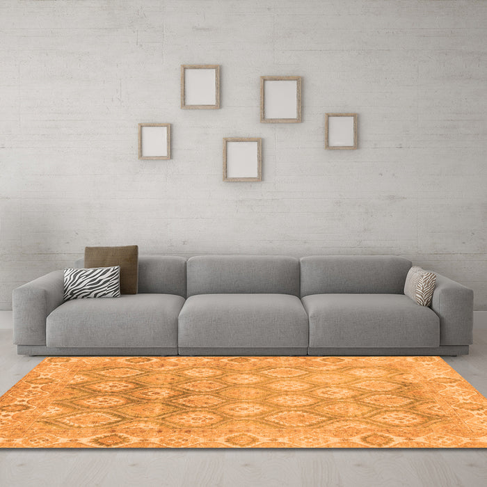 Machine Washable Oriental Orange Traditional Area Rugs in a Living Room, wshabs1852org